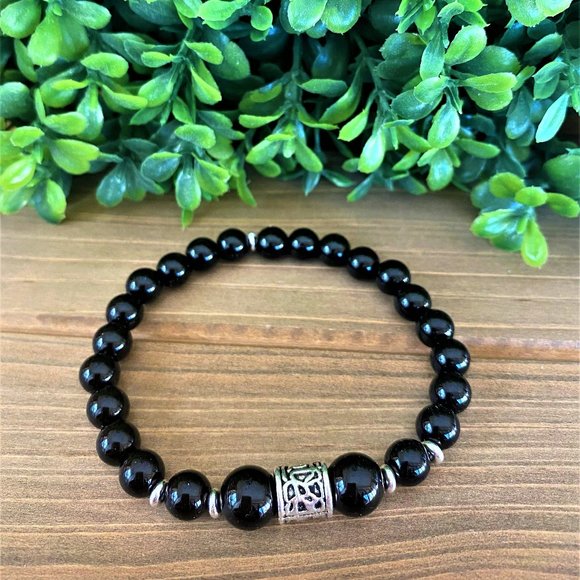 New Mens Black Agate ++ Beaded Bracelet - Picture 2 of 4